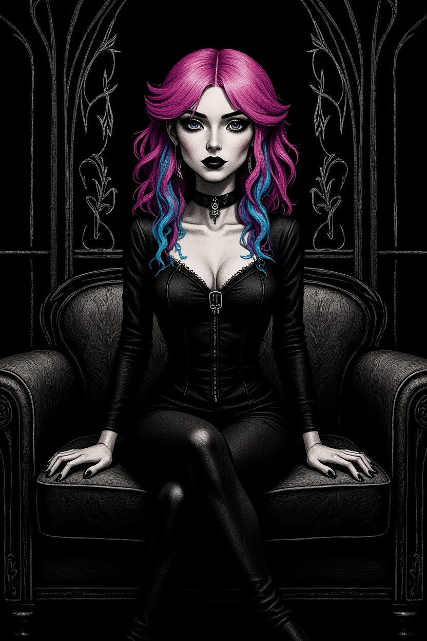 Dark Fantasy Lingerie Portrait in Art Nouveau Style