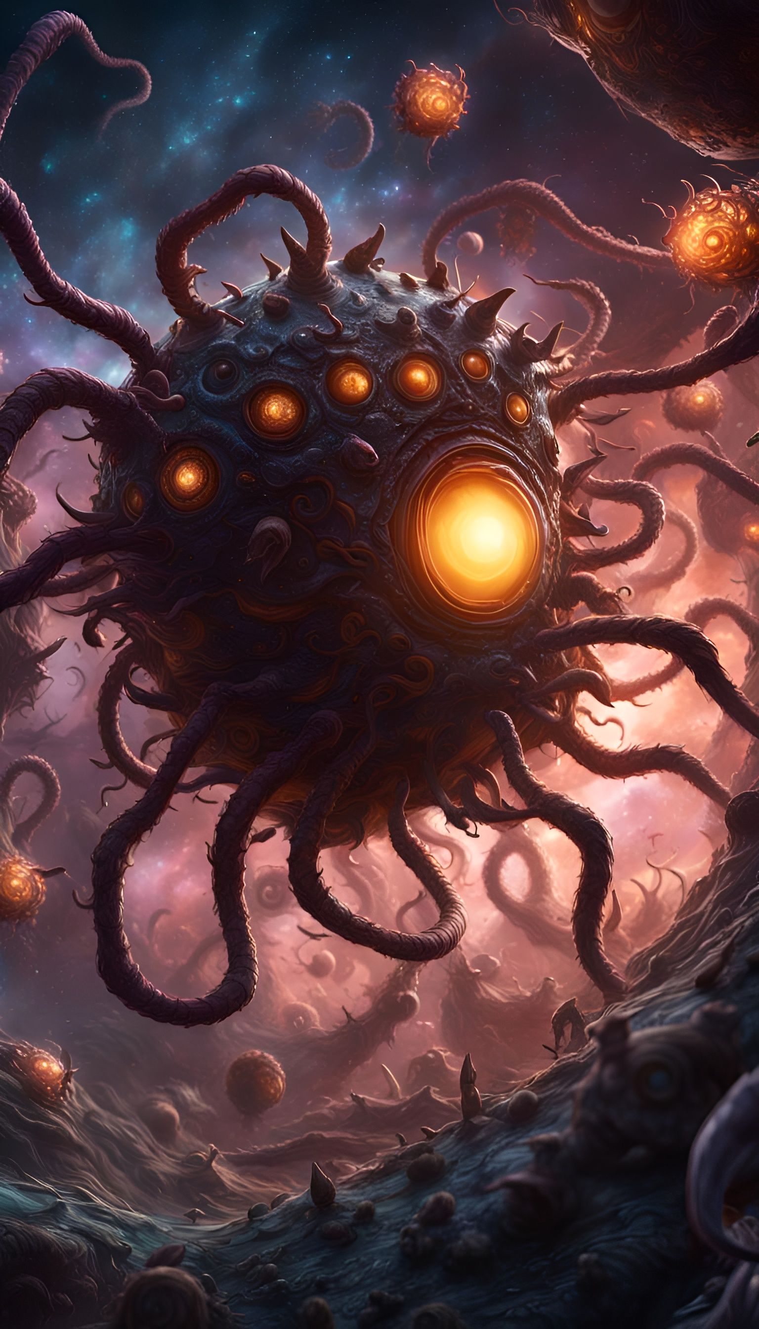 Beholder Battles Swarm in Swirling Galaxy