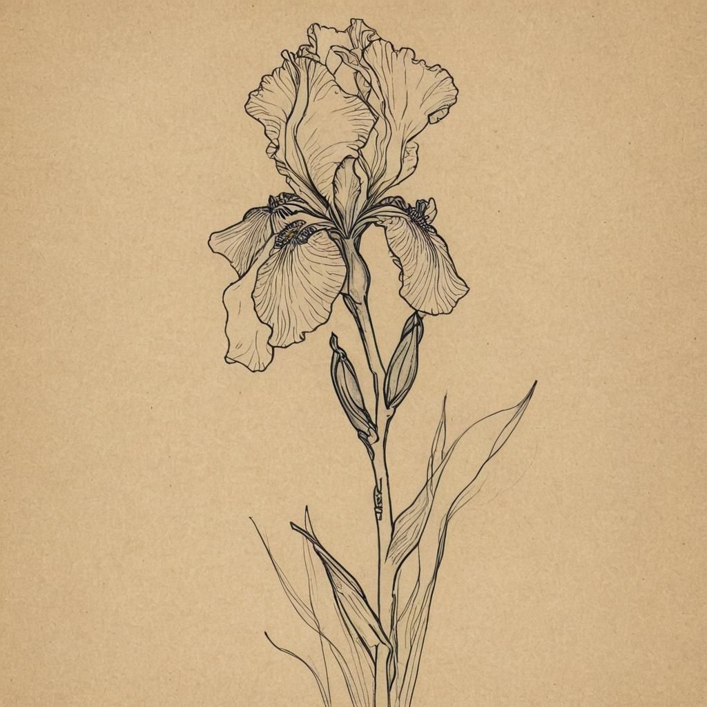 Stylized Iris Flower Line Art Sketch