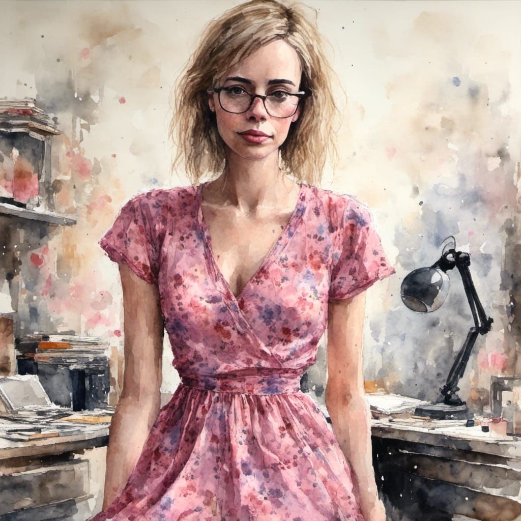 Trans Woman in Pink Floral Dress, Oil Painting