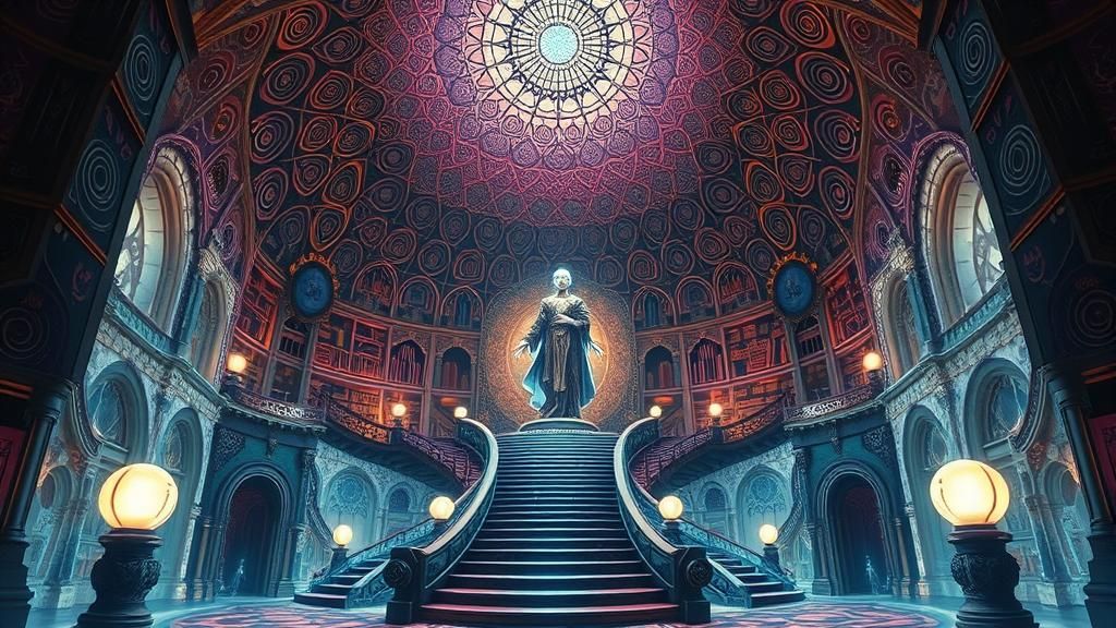 Mystifying Being in Dreamlike Library, Zentangle Art