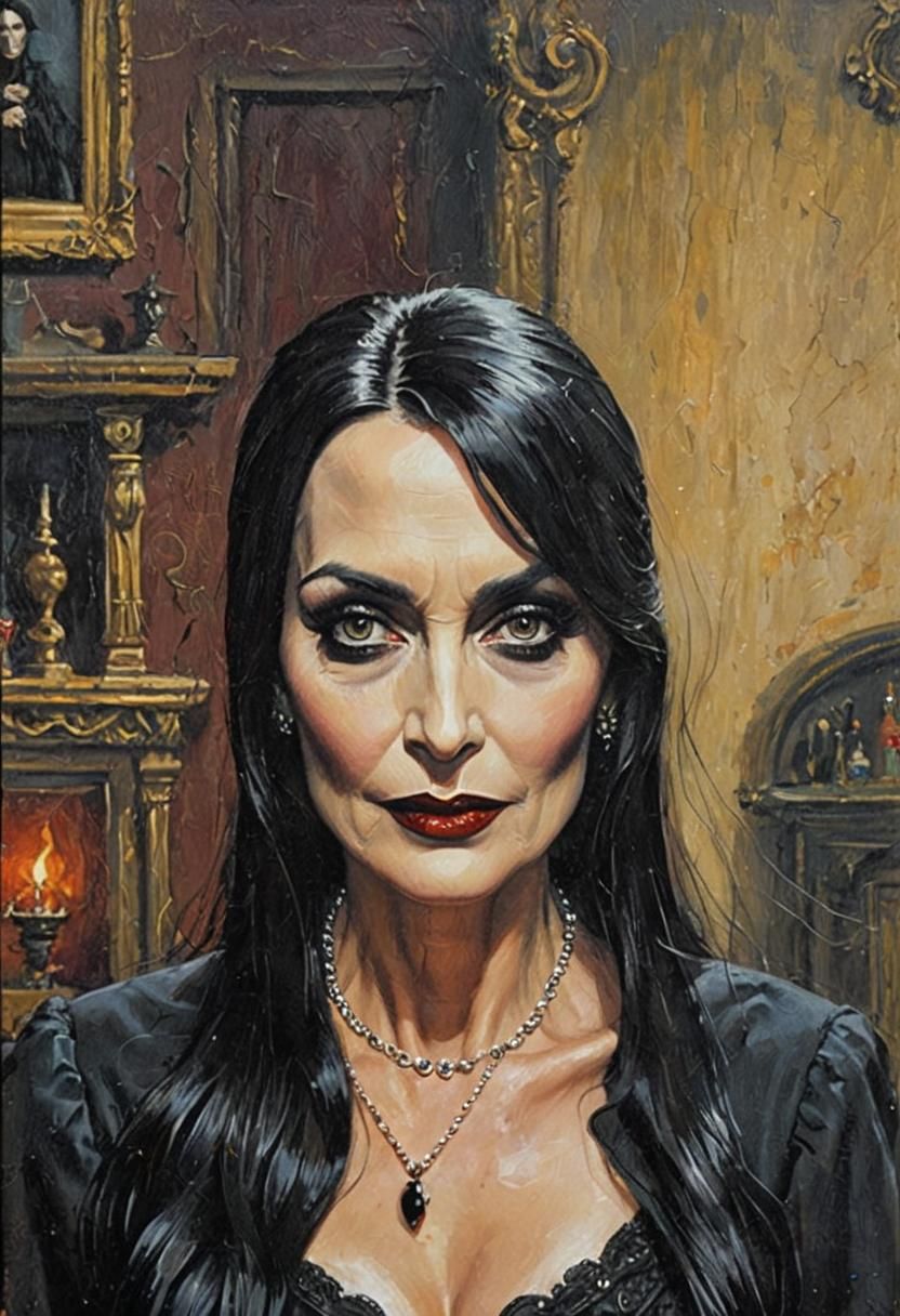 Morticia Addams Portrait in Oil Paint Style