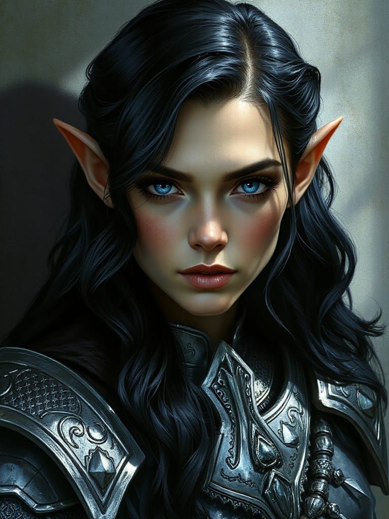 Elegant Silver Elf Maiden in Radiant Armor