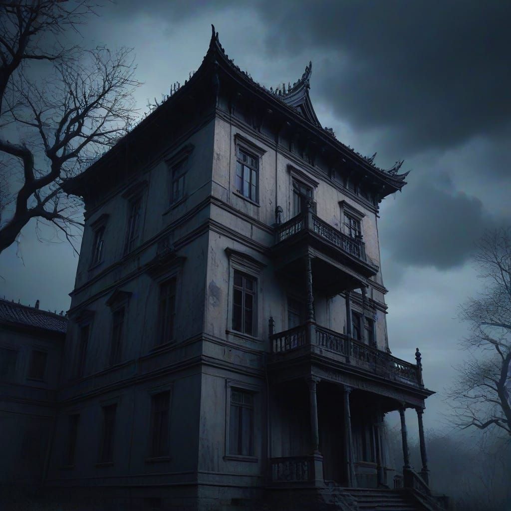 Haunted Edo Mansion in Dark Surrealist Style