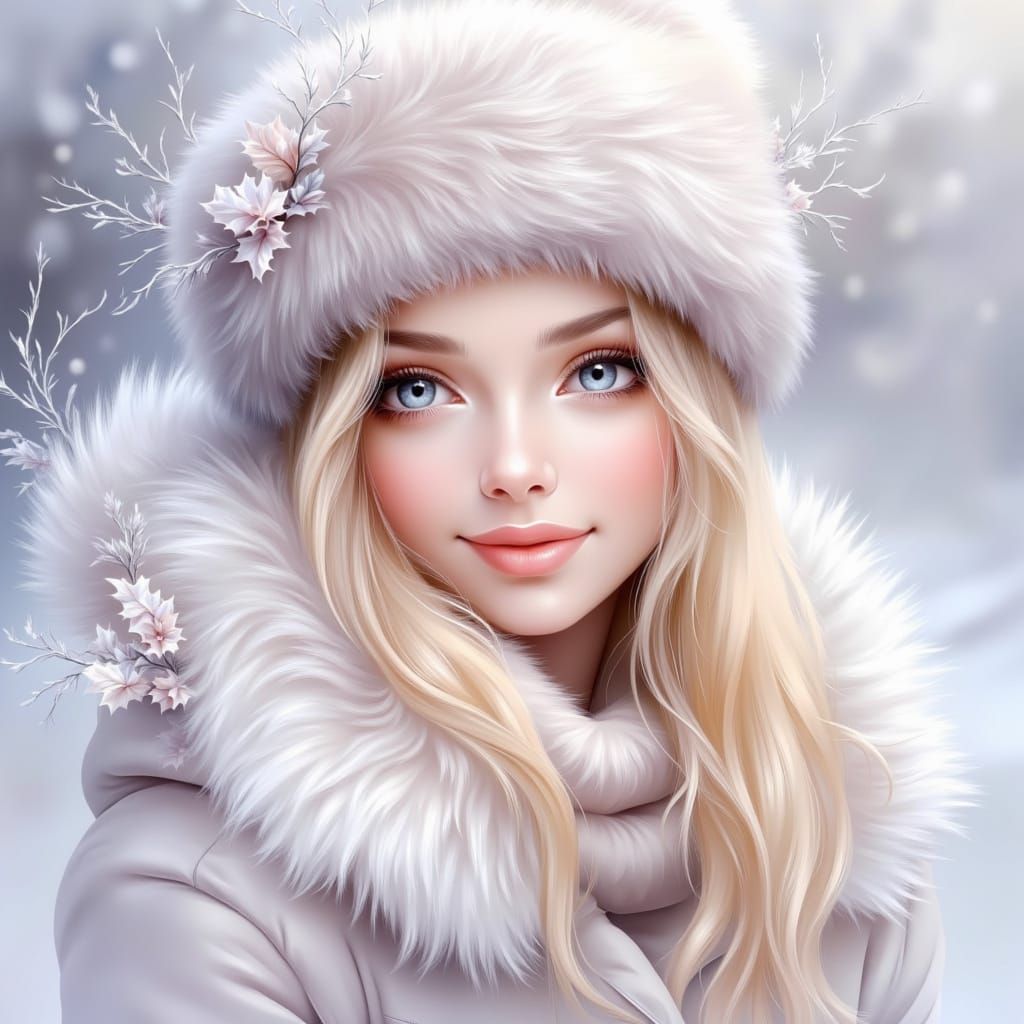 Breathtaking Ice Blue-Eyed Blonde in Elegant Winter Attire