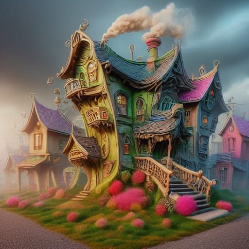 Magical Polka Dot Houses in Dreamy Mist