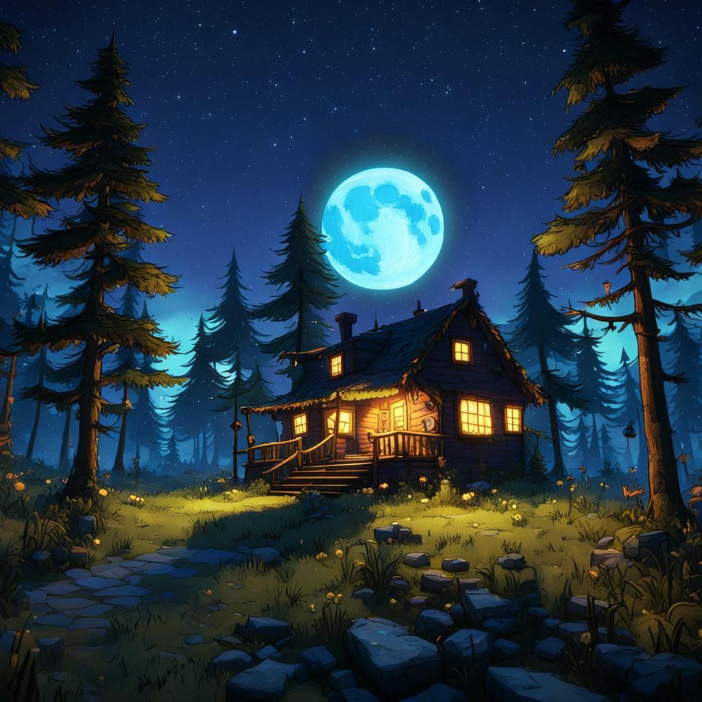 Fox Under Night Sky in Maximalist Style