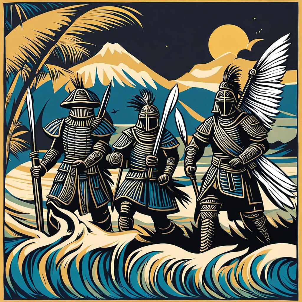 Ethereal Night Marchers on Stormy Hawaiian Beach