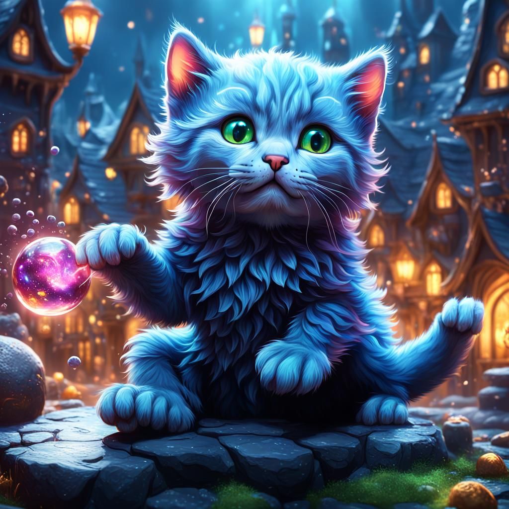 Cute Kitty Making Magic: Fantasy Concept Art