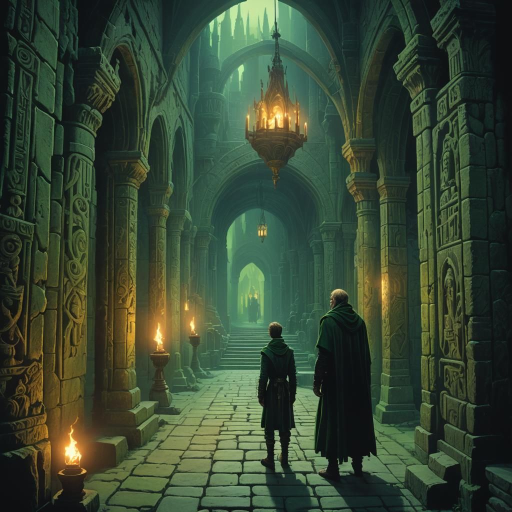 Hamlet in Mystical Castle Hallway: Fantasy Concept Art