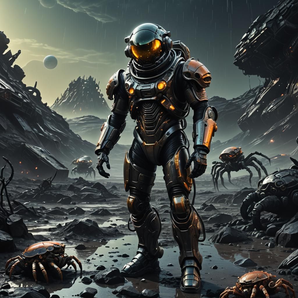 Astronaut Confronts Crab Aliens on Sci-Fi Planet