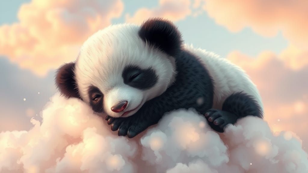 Serenic Panda Slumbers on Ethereal Clouds