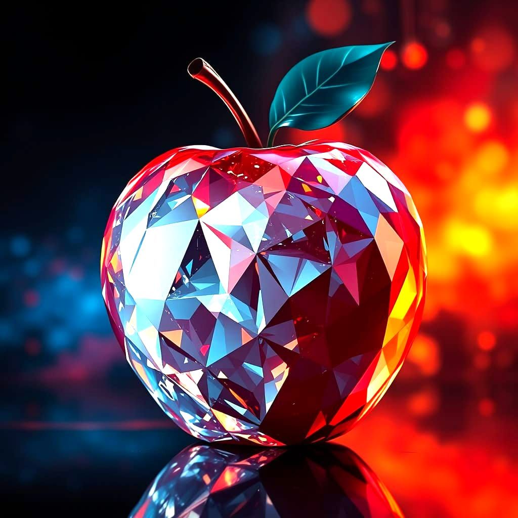 Hyperrealistic Diamond Apple in Vibrant Splash Art