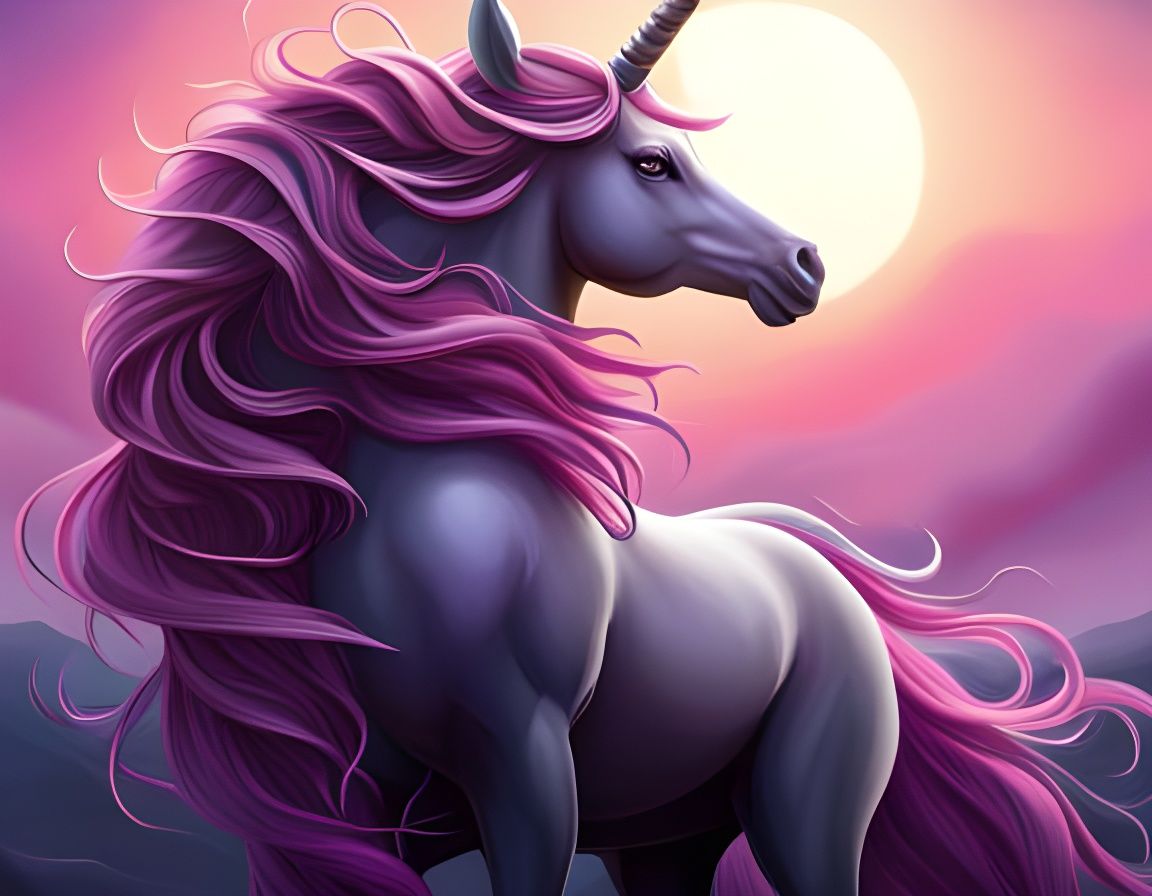 Surreal Purple Unicorn Made of Beads and Yarn