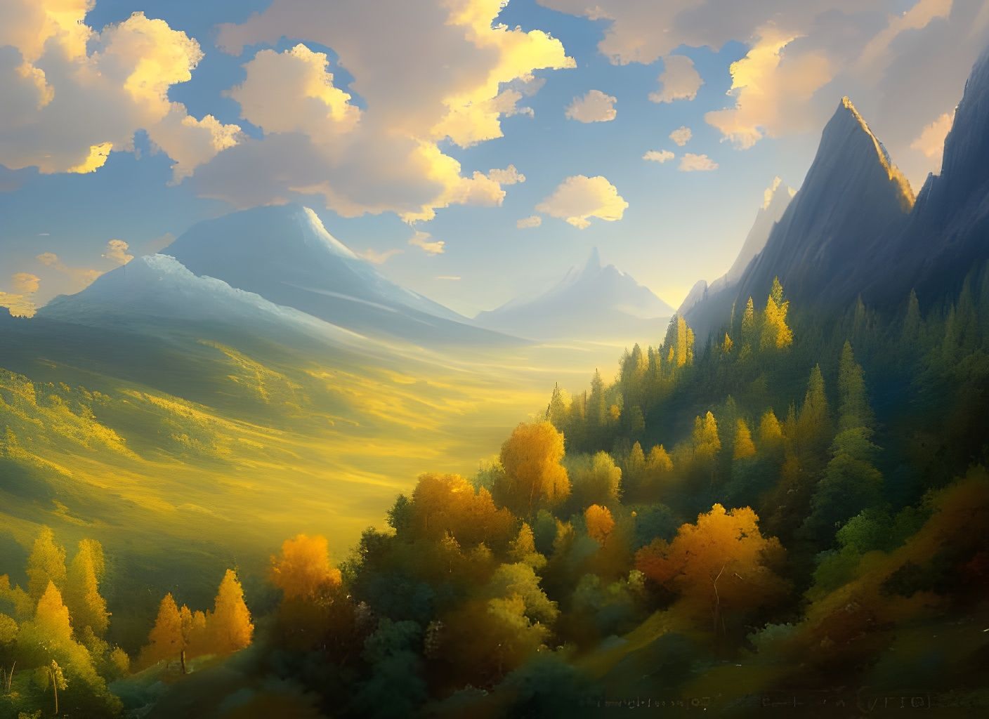 Mountain Valley Forest in Expressionist Style