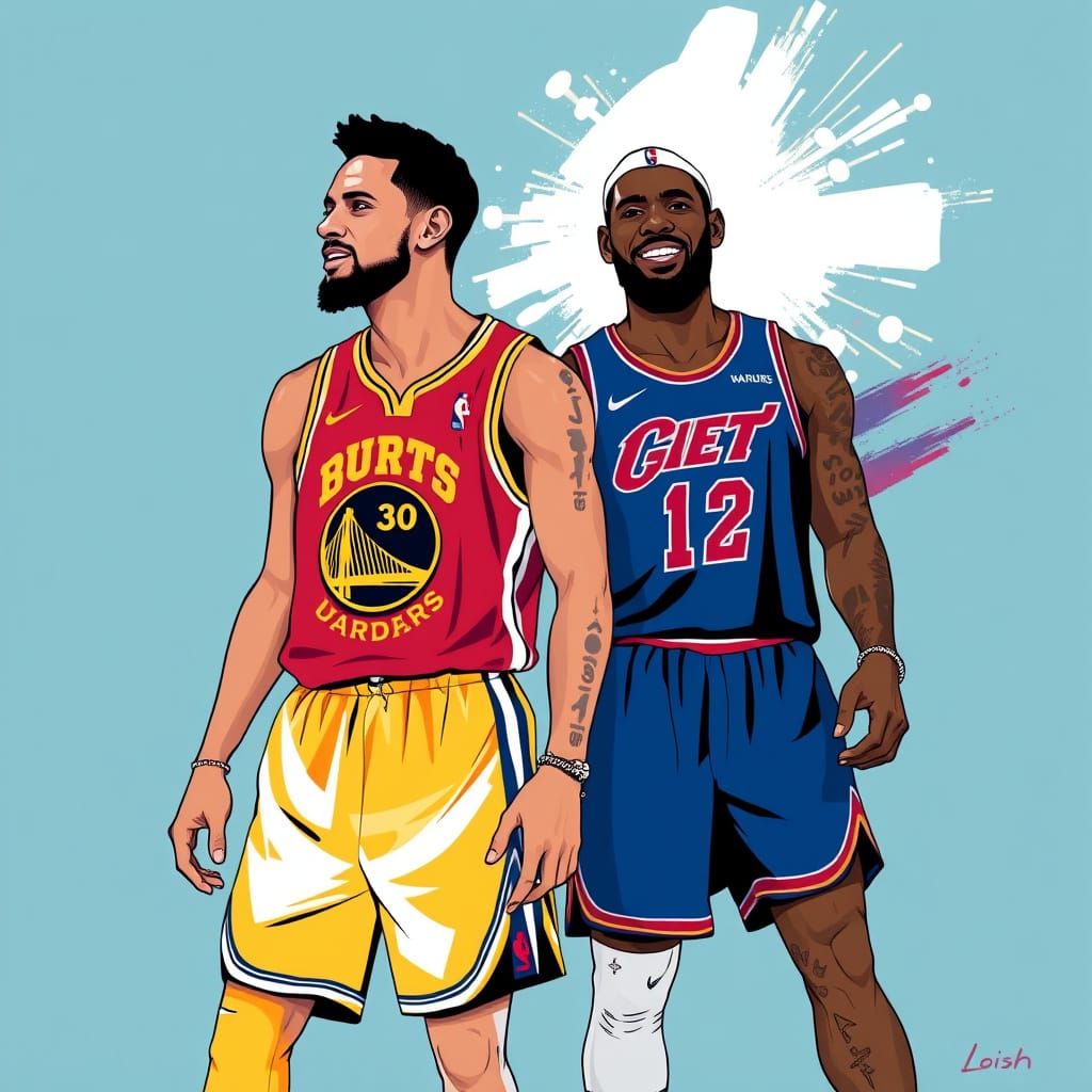 Basketball Superstars Merged in Vibrant Illustration Style