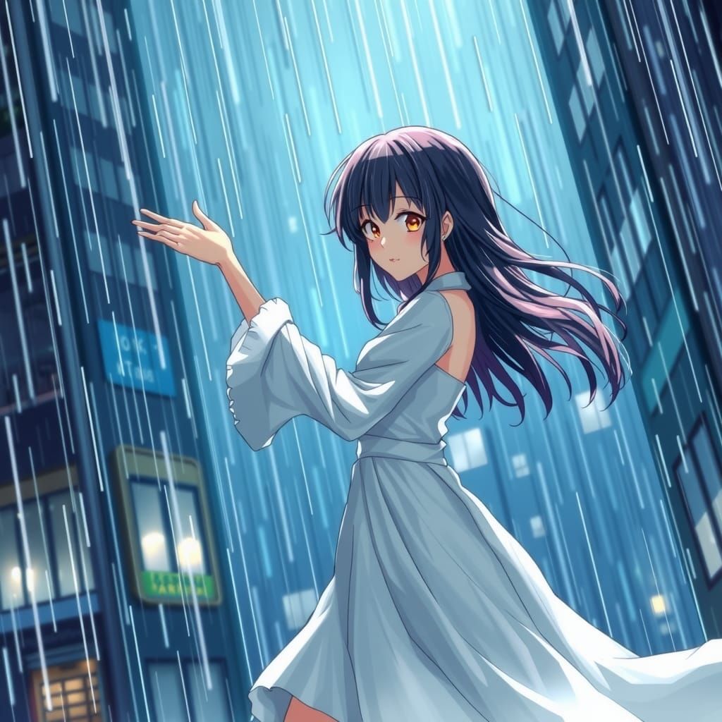 Girl Dancing in Rain, Anime Style