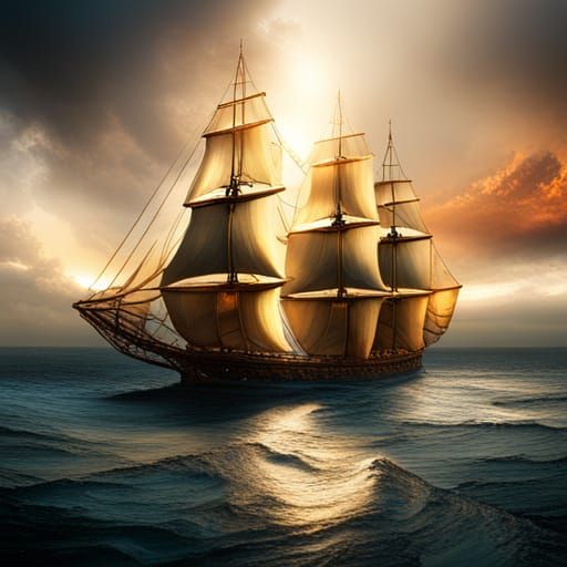 Epic 18th Century Sailing Ship at Sea