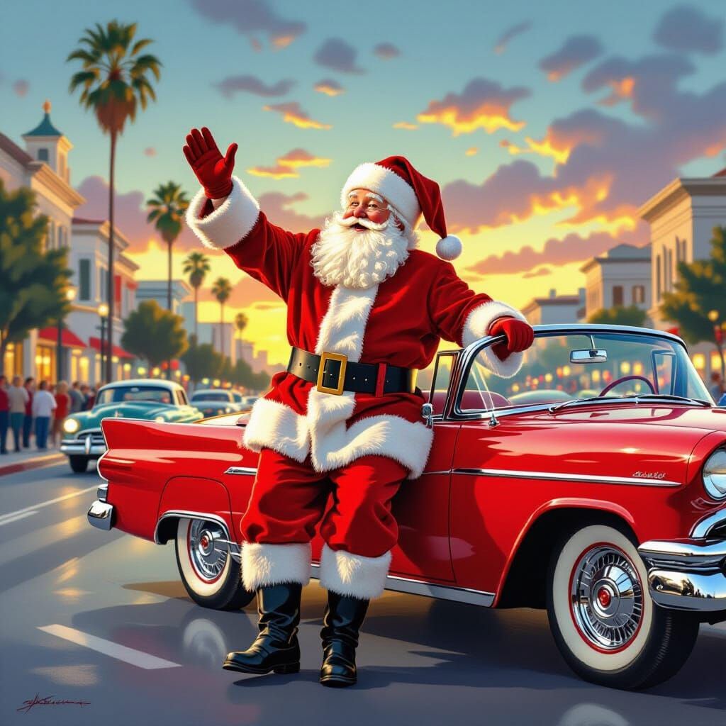 Santa Claus in Los Angeles at Sunset