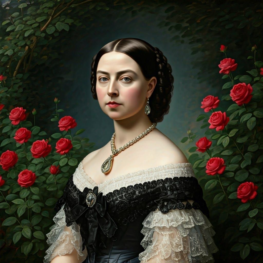 Regal Victorian Garden Scene in Oil Painting Style