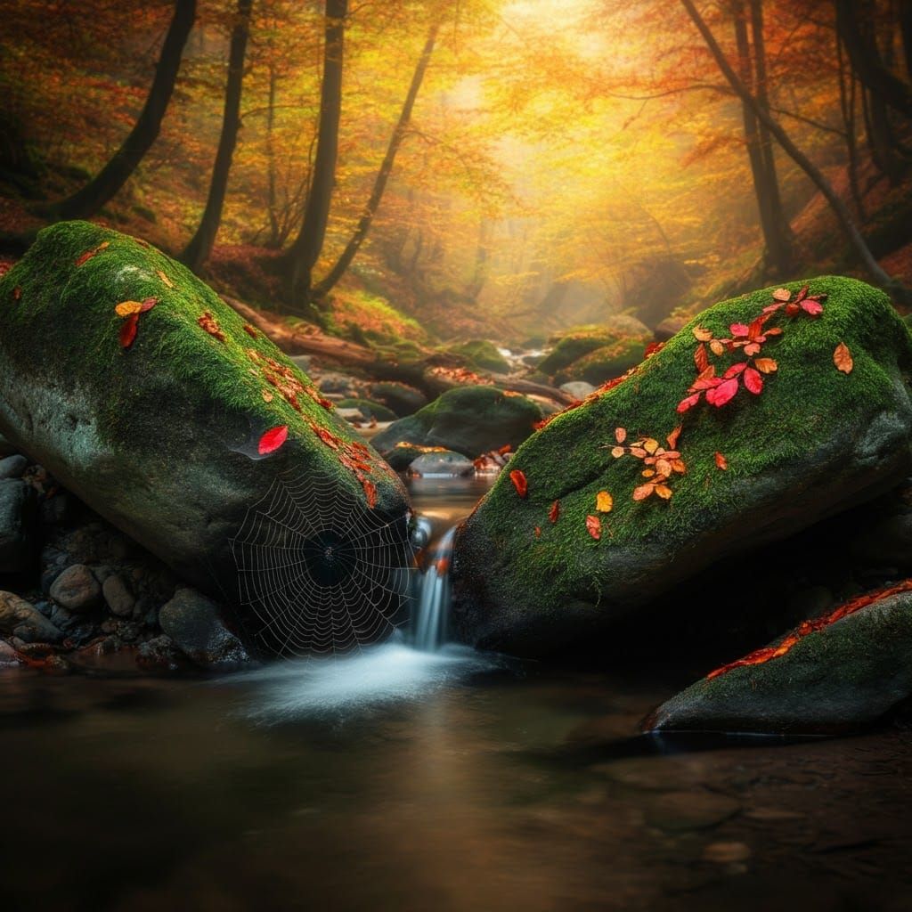 Tranquil Autumnal Forest Scene in Vibrant Colors