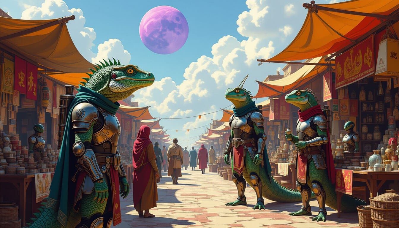 Alien Market with Reptiles in Rembrandt Lighting