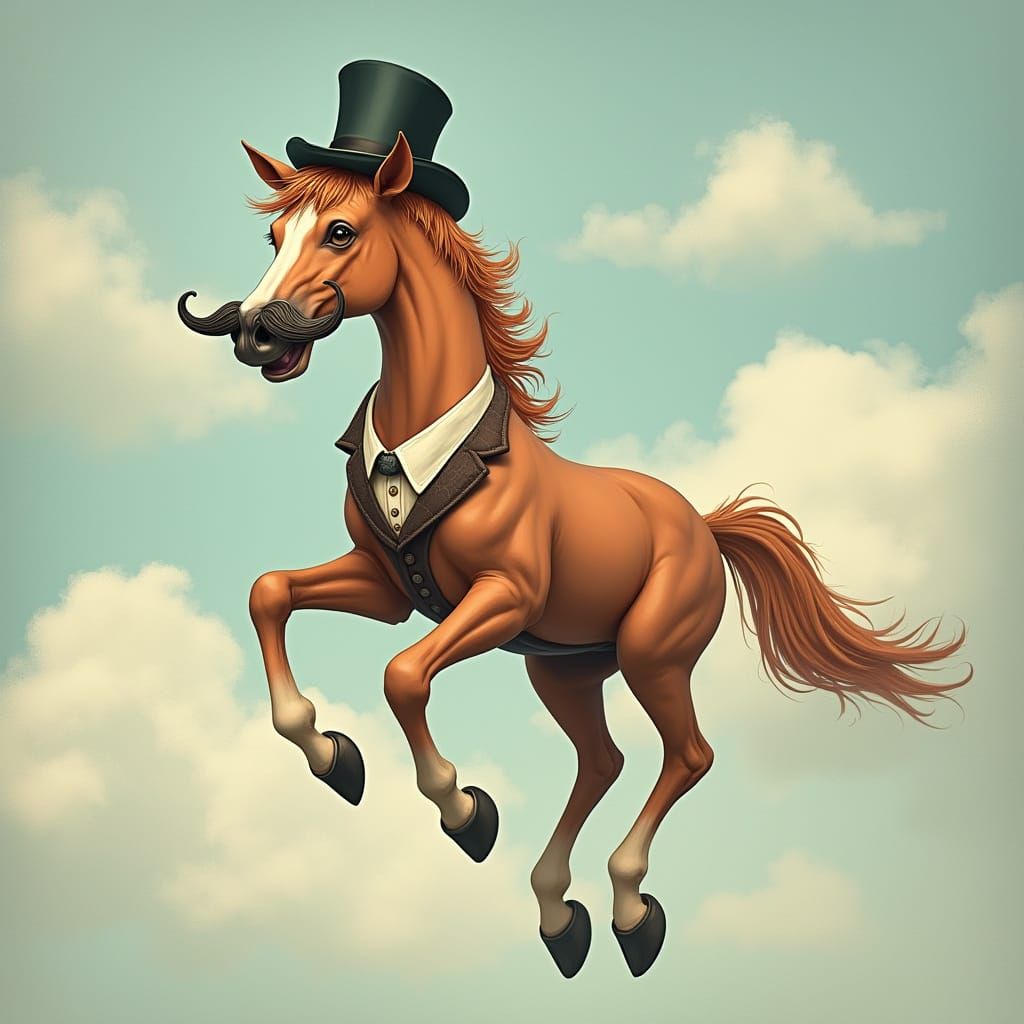 Whimsical Horse Soaring Through the Sky