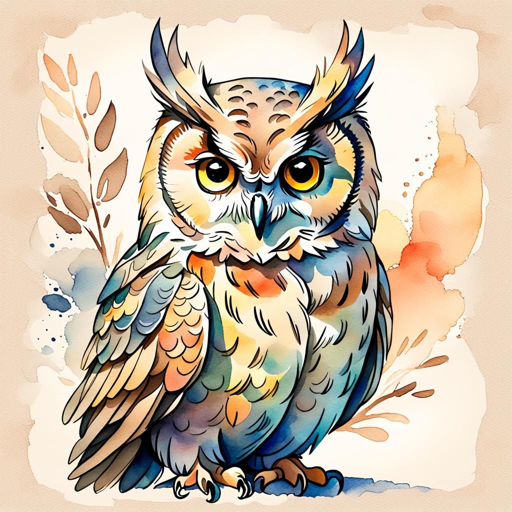 Expressive Owls in Watercolor Sketch Style