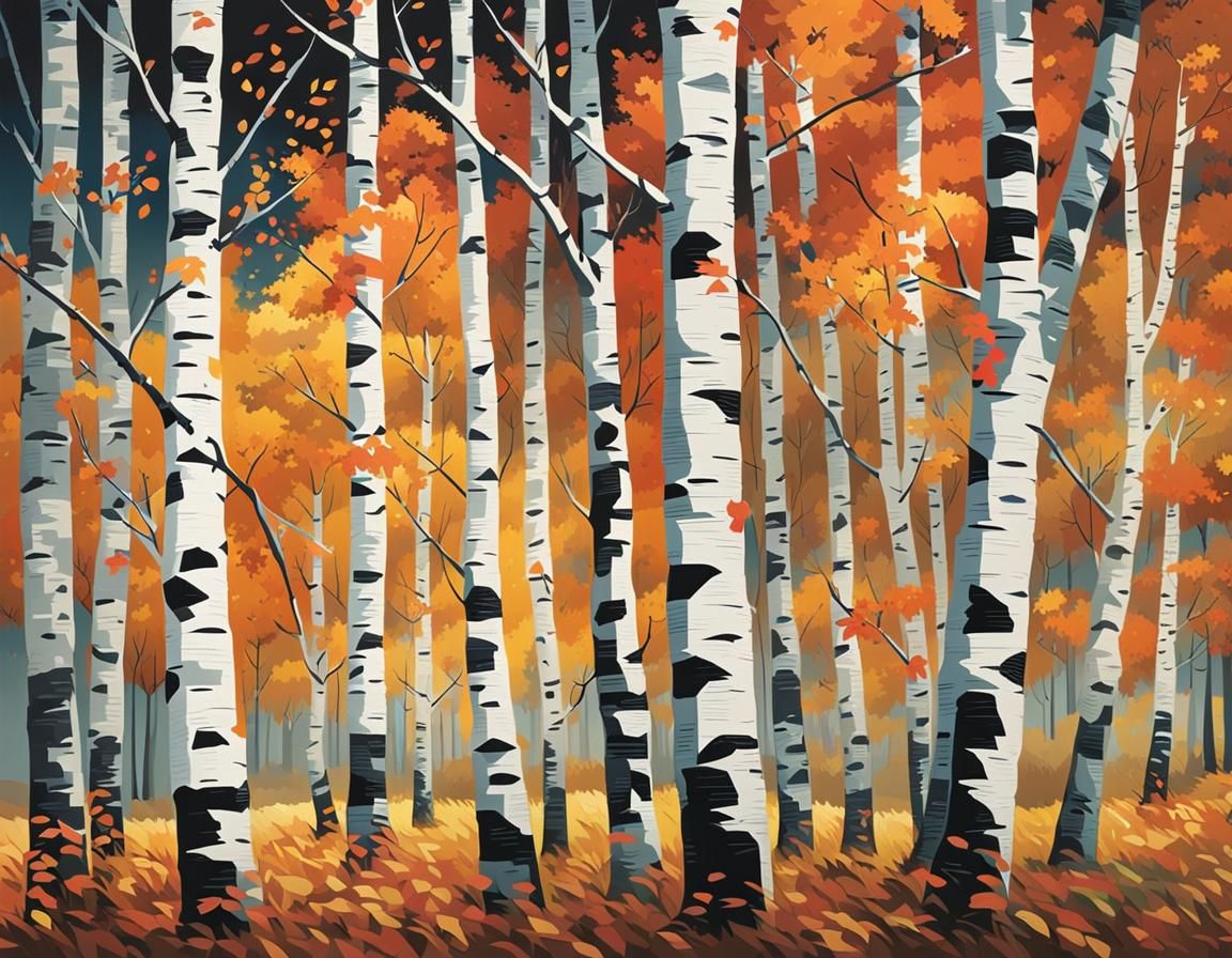 Entangled Birch Trees in Autumn Landscape
