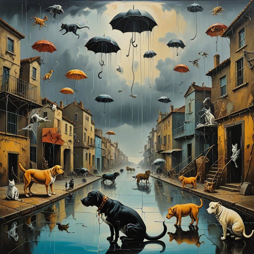 Surreal Melting Cityscape in Oil on Canvas