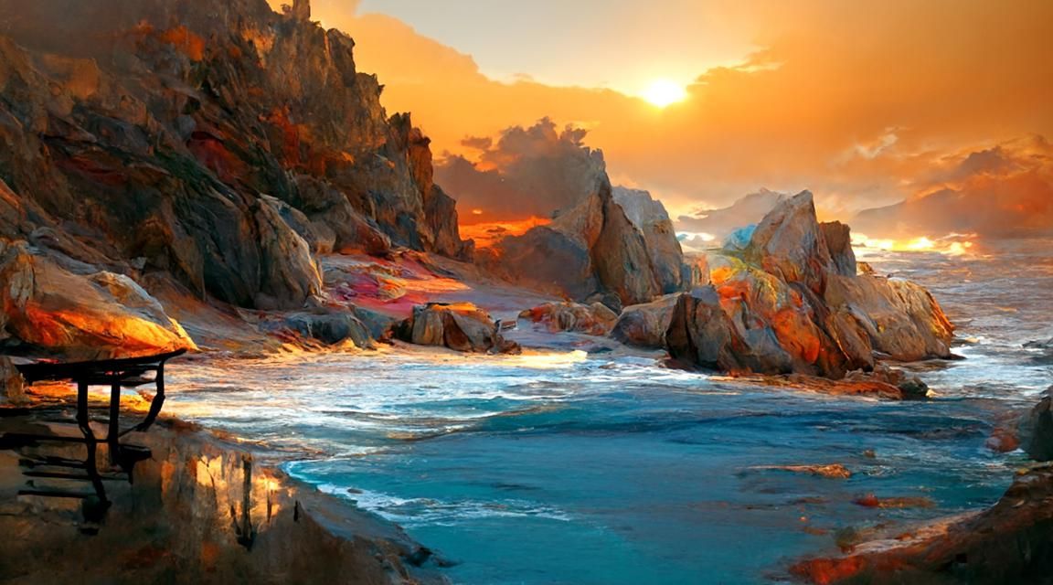 Fantasy Beach Sunset in Photorealistic Style
