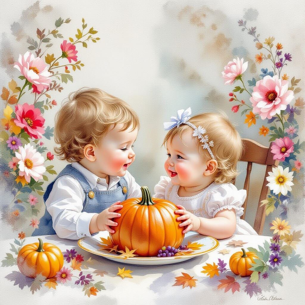 Watercolor Ink Macro: Siblings Thanksgiving Celebration