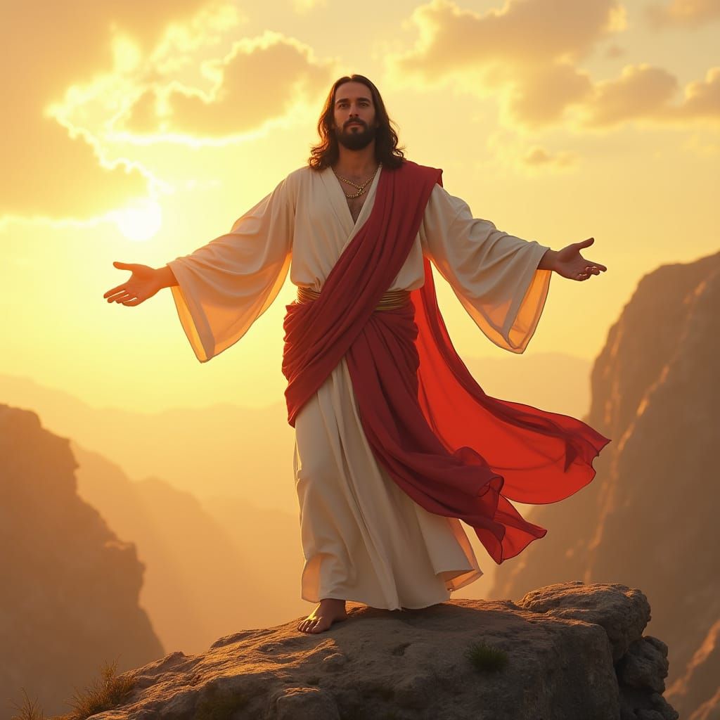 Jesus Christ on Mountaintop in Anime Art Style