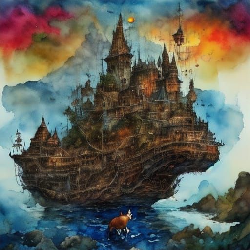 Cat Pirate in Whimsical Watercolor Style