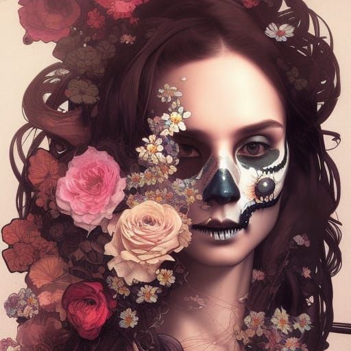 Organicpunk Skulls and Flowers Portrait