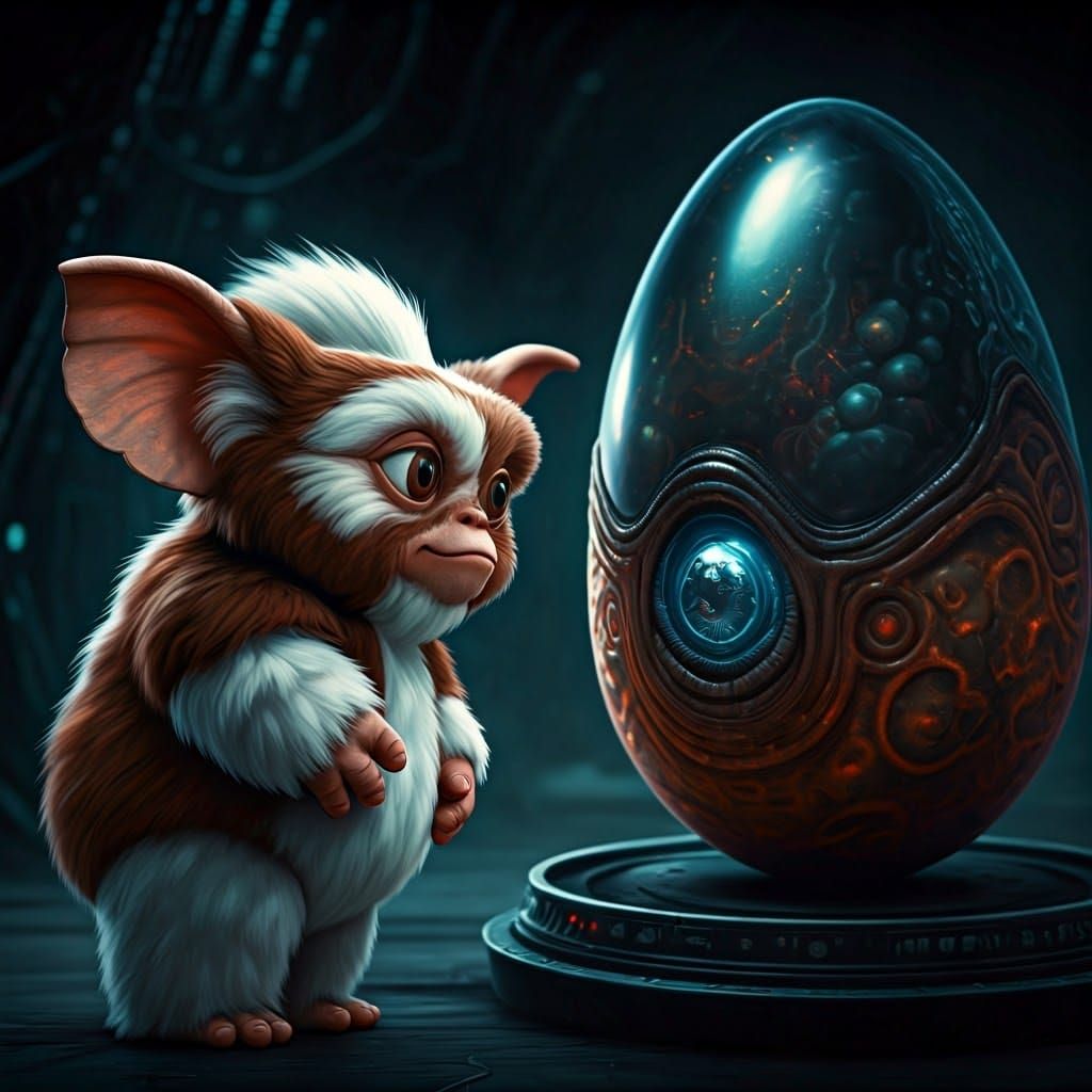 Gizmo Meets Alien Egg: Photorealistic Matte Painting