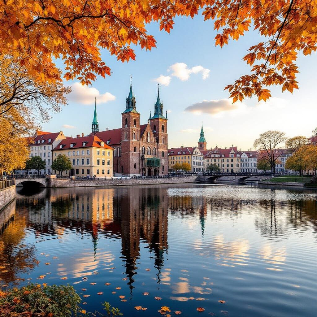 Wrocław Ostrów Tumski in Autumn: Historic Island Scenery
