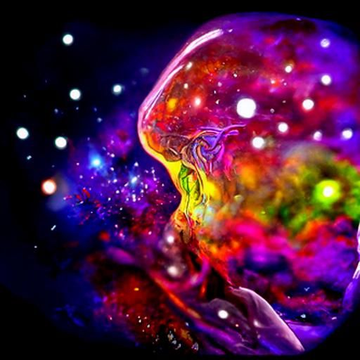 Holographic Brain Galaxy Illustration in Mixed Media