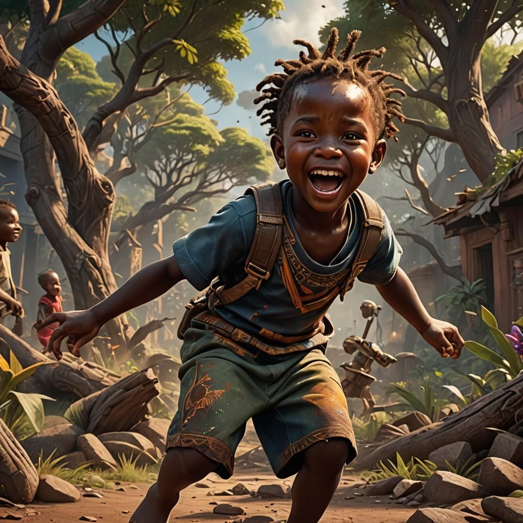 Joyful Hopeless Moment: African Child, Detailed Matte Painti...