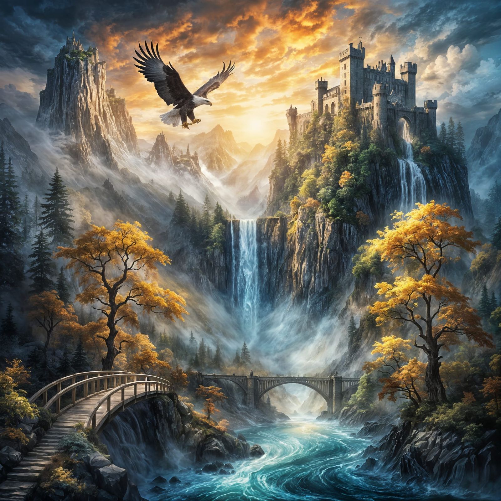 Majestic Fantasy Castle at Night, Painterly Style