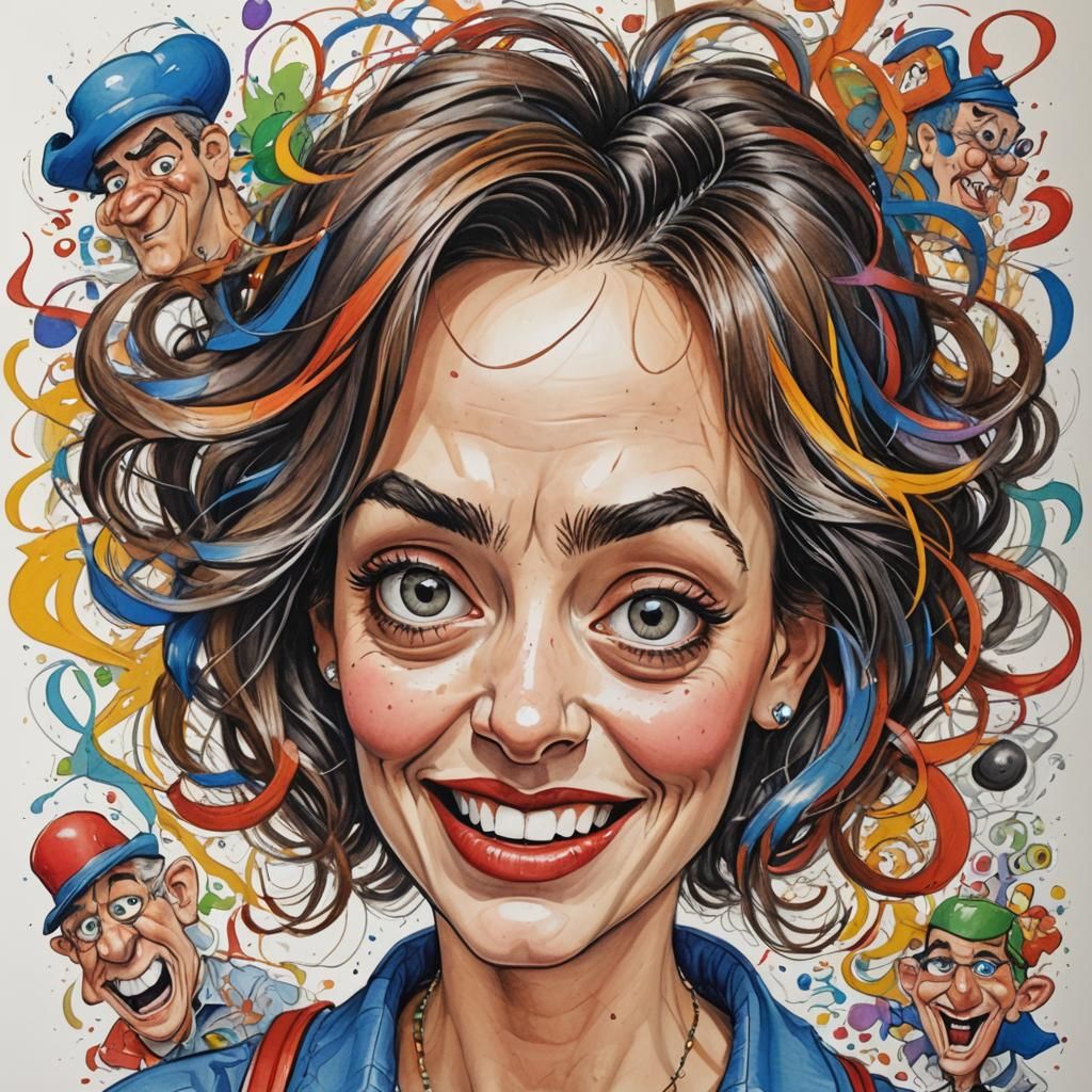 Pixar-Style Caricature of a Cute Woman with Color Pencils