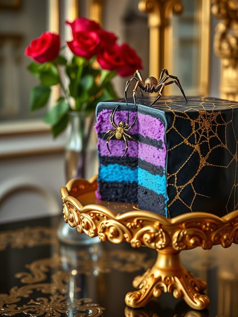 Luxurious Rococo Still Life with Golden Spider and Vintage R...