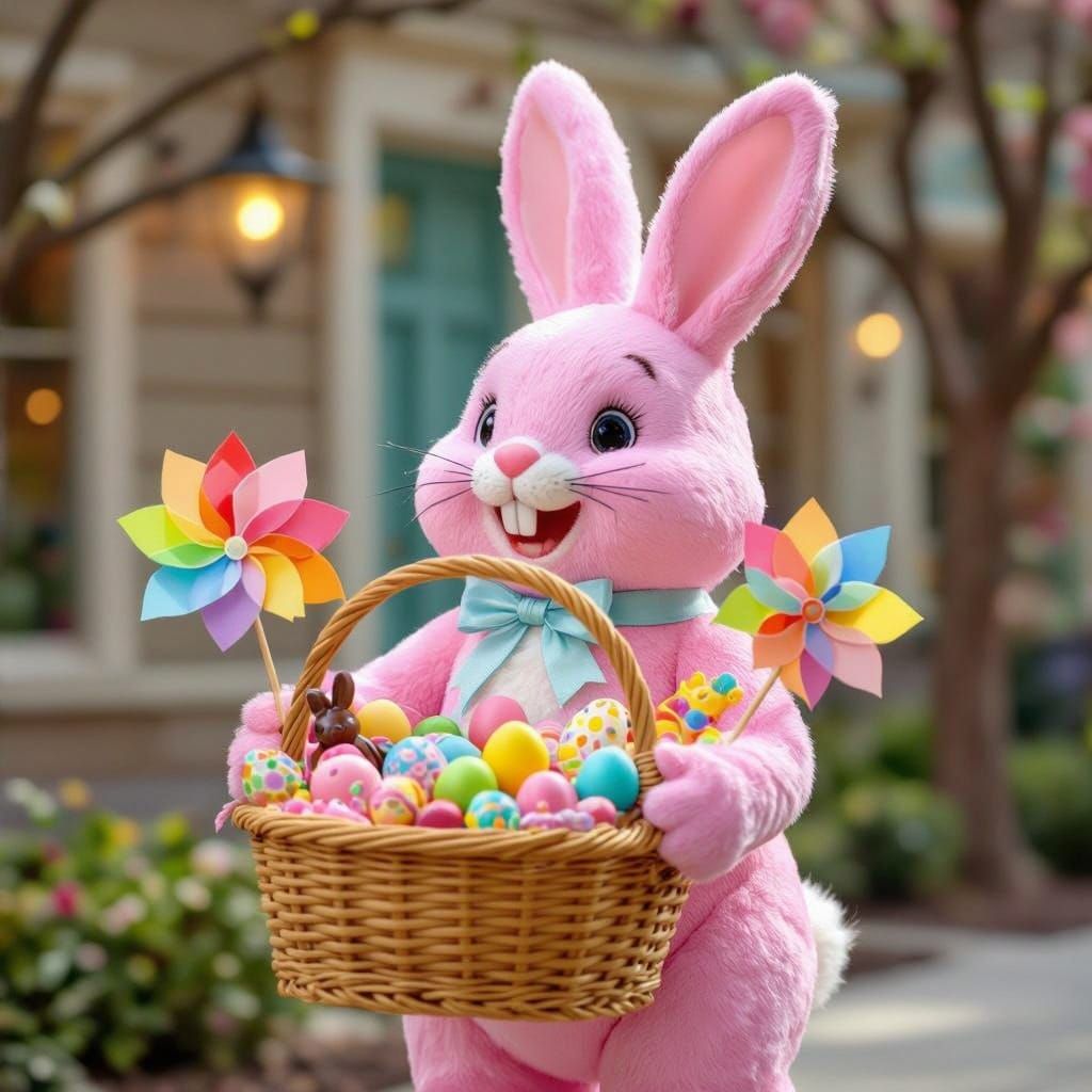 Giant Pink Easter Bunny Delights with Colorful Treats
