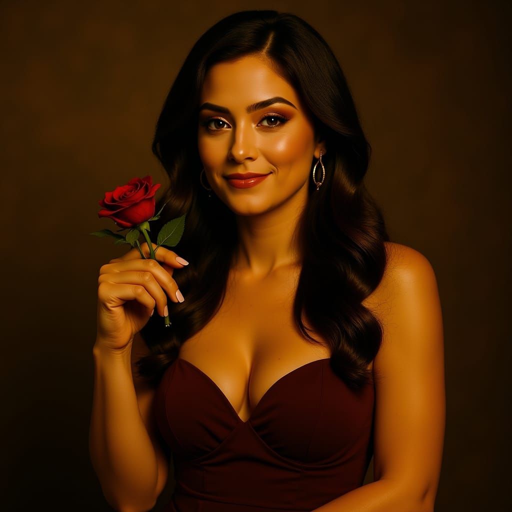 Supermodel Smells Rose in Golden Light: High Resolution