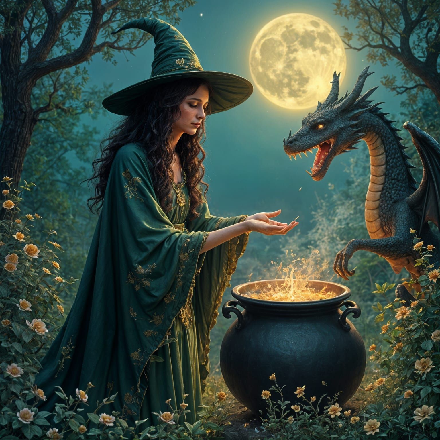 Enchanting Witch and Dragon Potion Scene