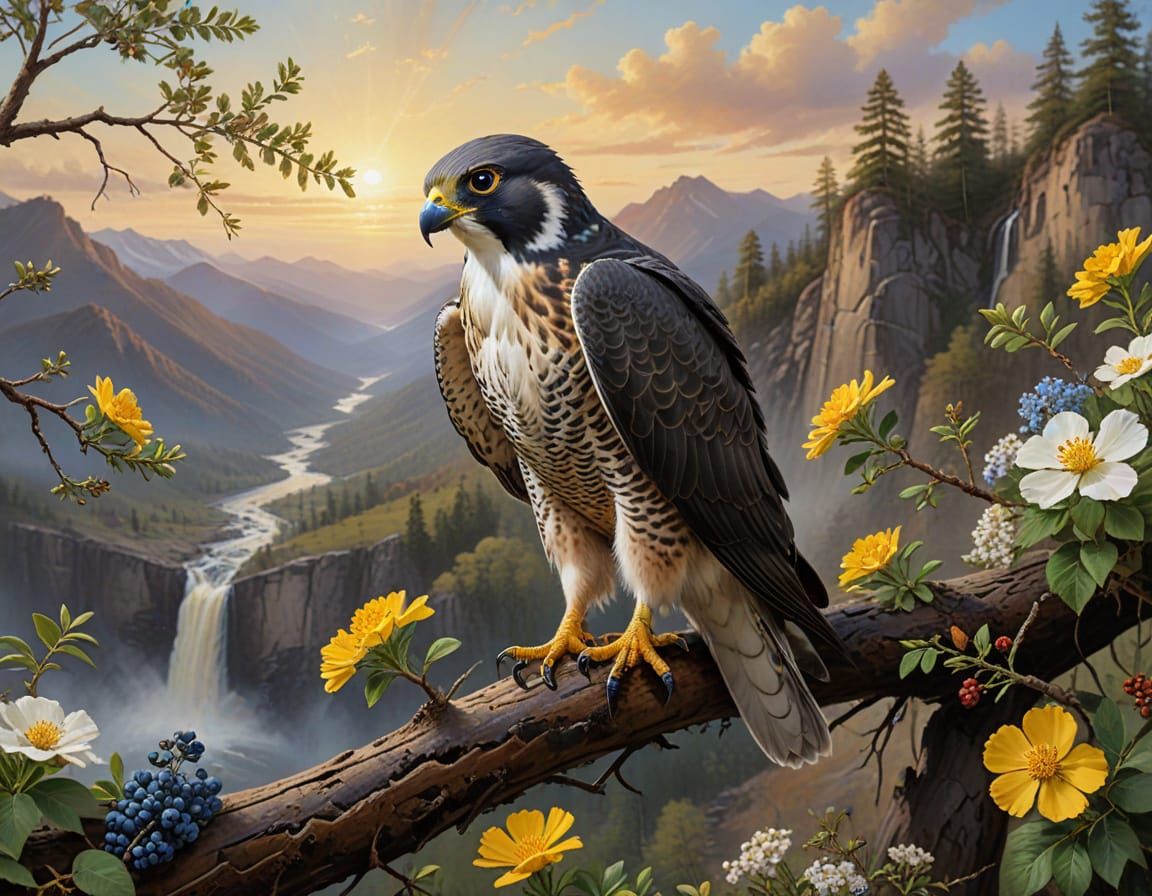 Stunning Triadic Dreamscape of a Peregrine Falcon
