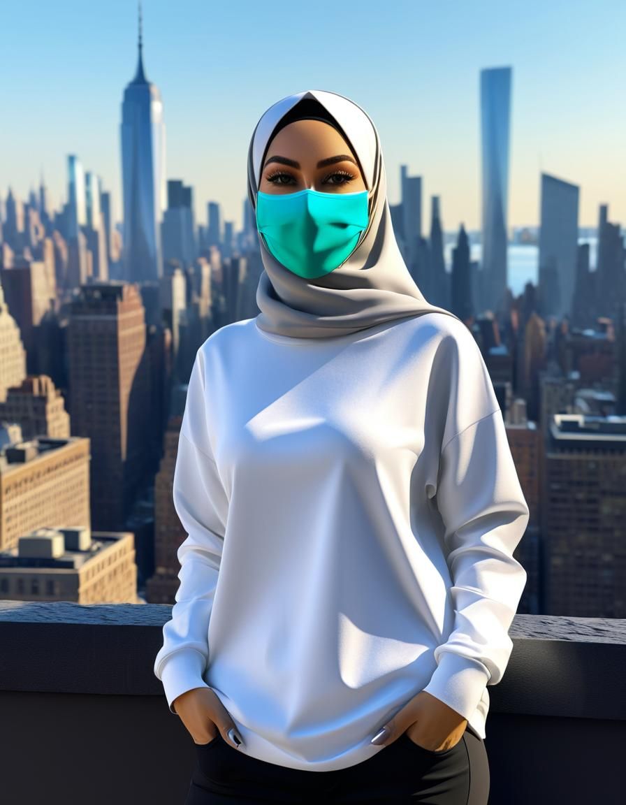 European Hijabi Girl in NYC: Digital Art