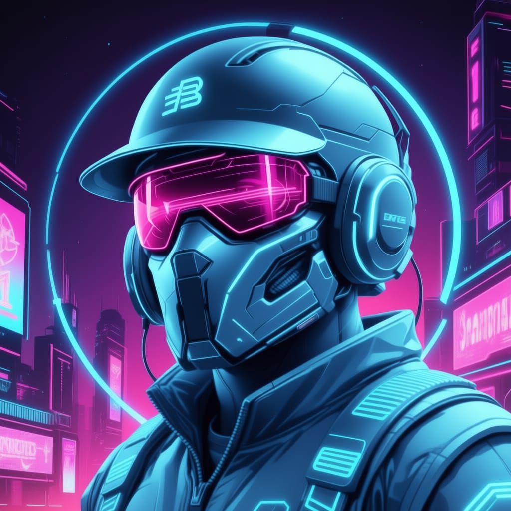 Synthwave Neon Retro Figure With Light Blue Accents