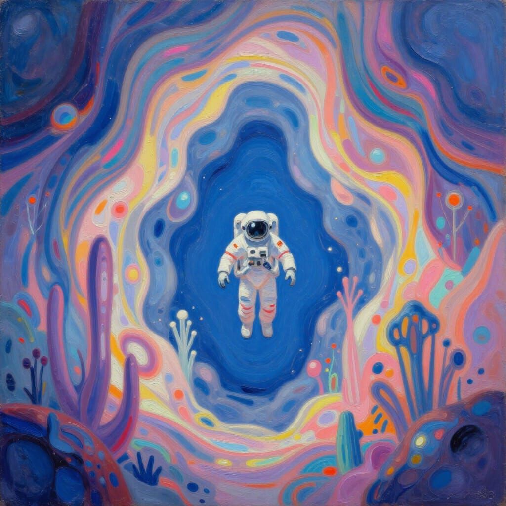 Astronaut in Crystalline Asteroid Cavern, Psychedelic Sci-Fi...