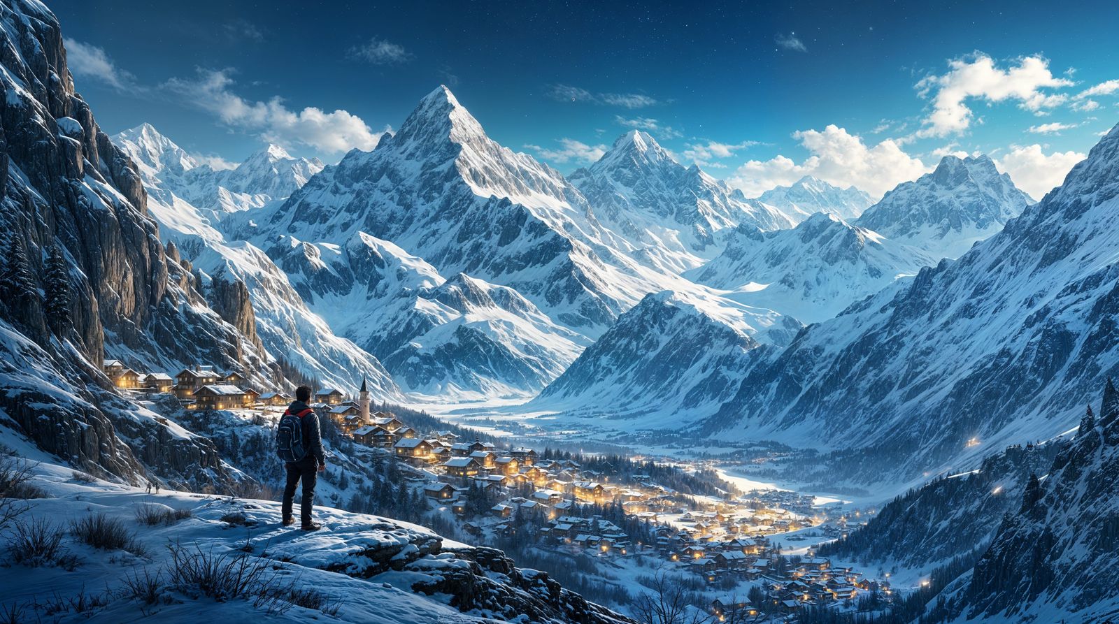 Majestic Swiss Alps Village at Night